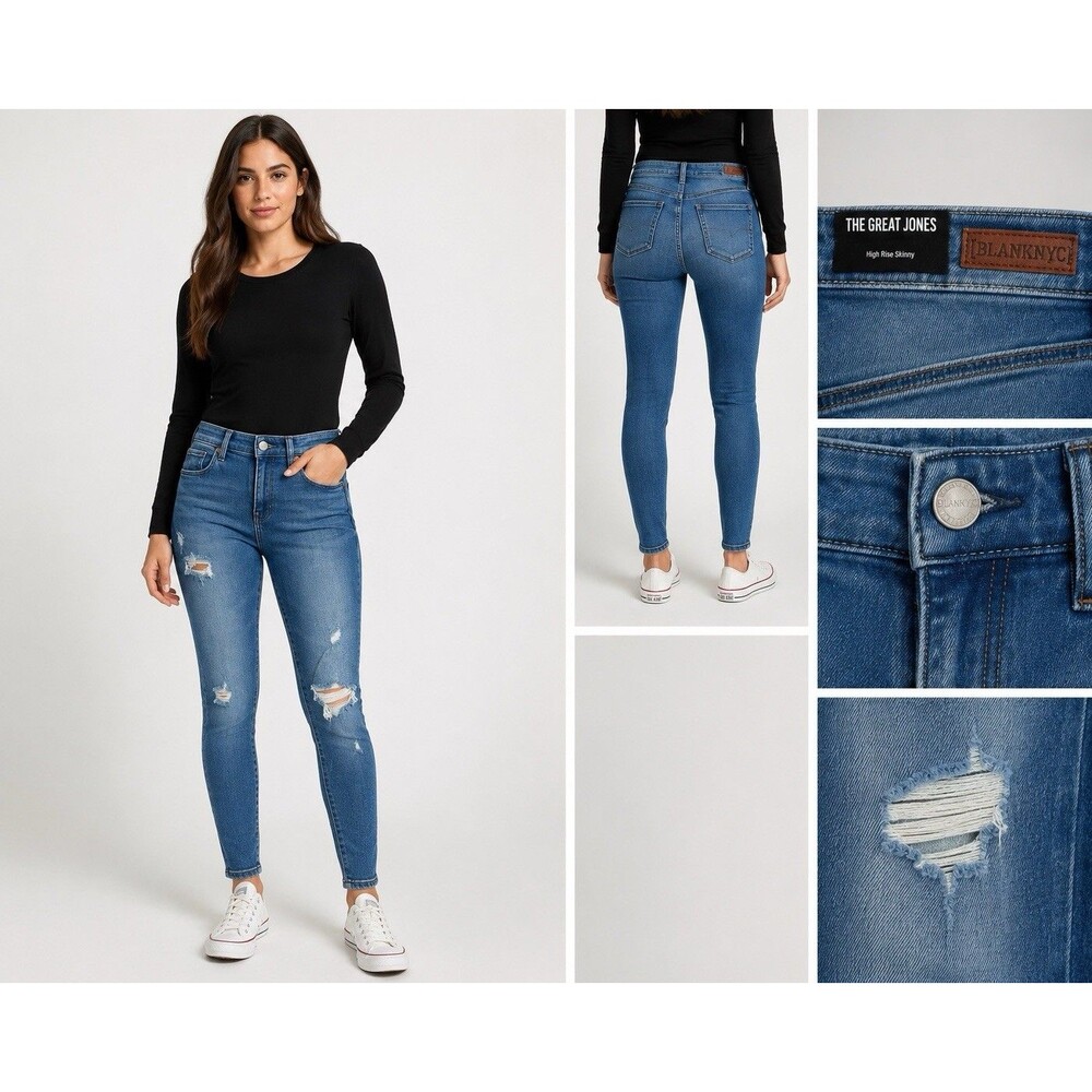 BLANKNYC The Great Jones High Rise Skinny Jeans Women S Distressed Blue Denim